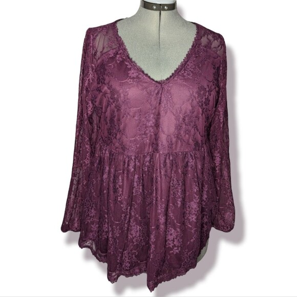 NWT Women's Torrid Purple Babydoll Lace V-Neck Top, Size 1 / 1X - Picture 5 of 7